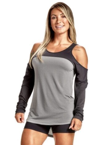 OXYFIT Blusa Section Top 46443 Cinza/Black – Long Sleeves