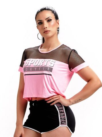 OXYFIT T-shirt – Mesh Cropped – Pink- sexy workout top