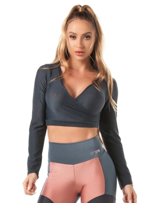 Lets Gym Cropped M/L Airy Shine Top - blue