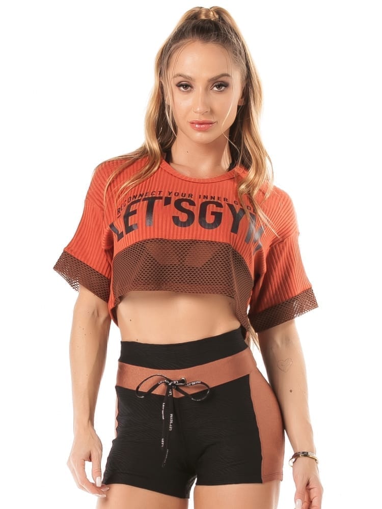 Let's Gym Cropped Canelado Inner Goddess Top - Earth