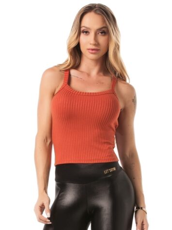 Let’s Gym Cropped Ribbed Fit Tank Top – Coral