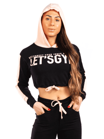 Let’s Gym Cropped fleece stay home Top – black