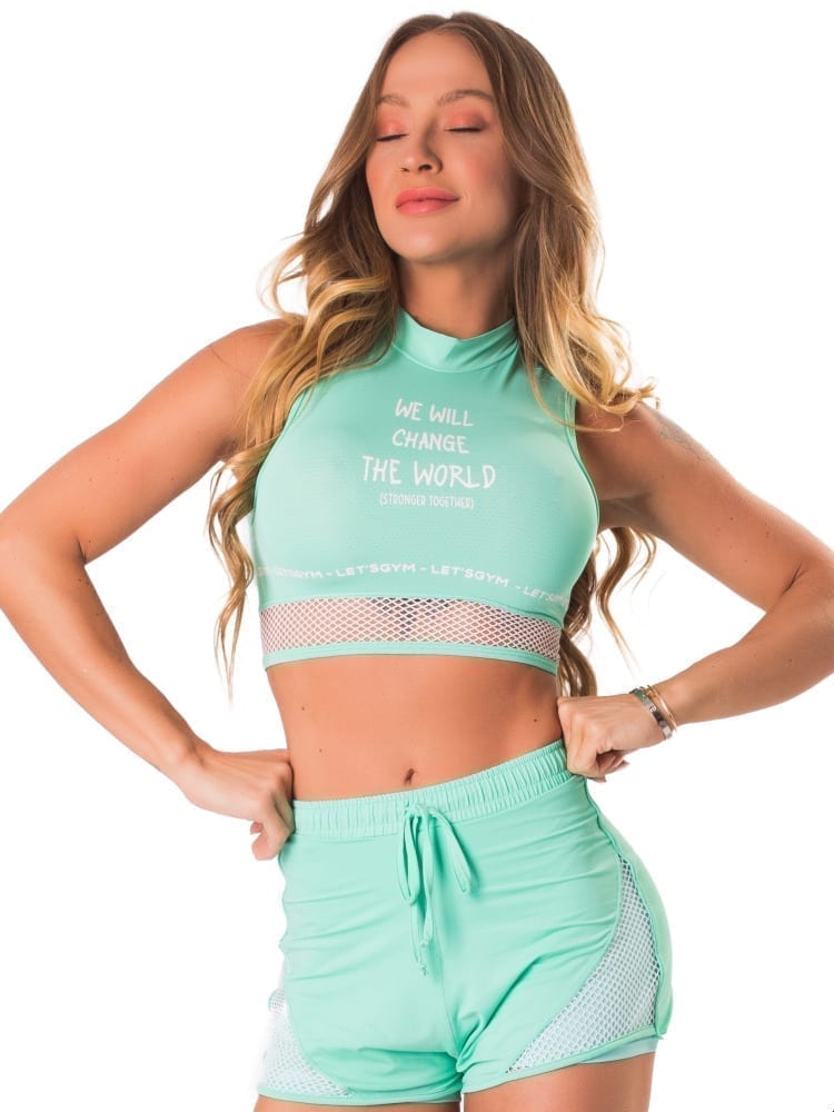 Lets Gym Fitness Cropped New Trip Fierce Sports Bra - Turquoise