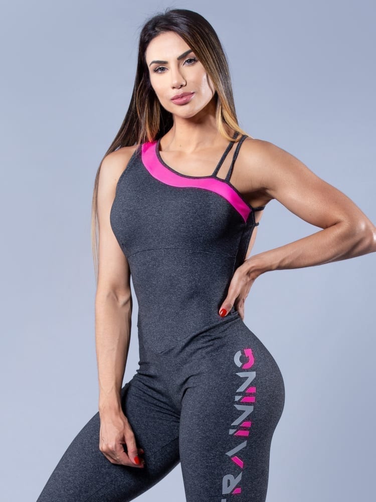 OXYFIT Activewear Jumpsuit Training 1 piece - Heather Grey/Pink