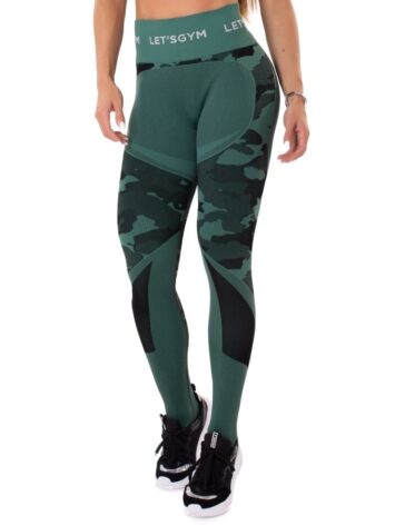 Let’s Gym Fitness Seamless Camo Love Leggings – Military Green