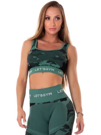 Lets Gym Fitness Seamless Camo Love Sports Bra Top – Military Green