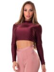 Let's Gym Fitness Cropped Backtie Glow Top - Burgandy