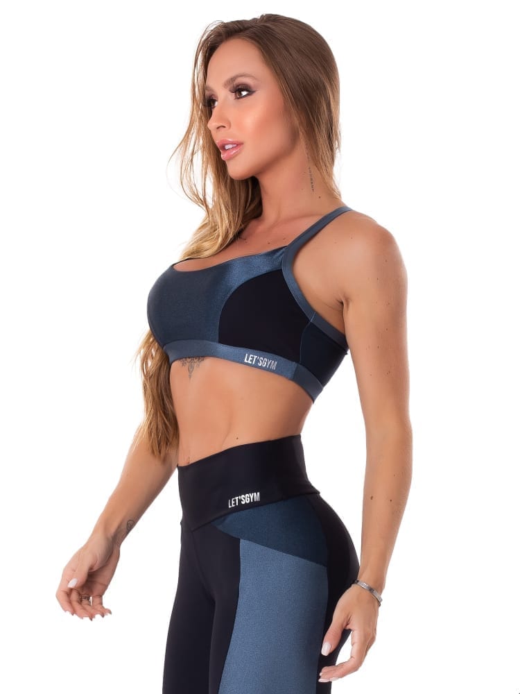 Lets Gym Fitness Magical Sports Bra Top - Black/Blue