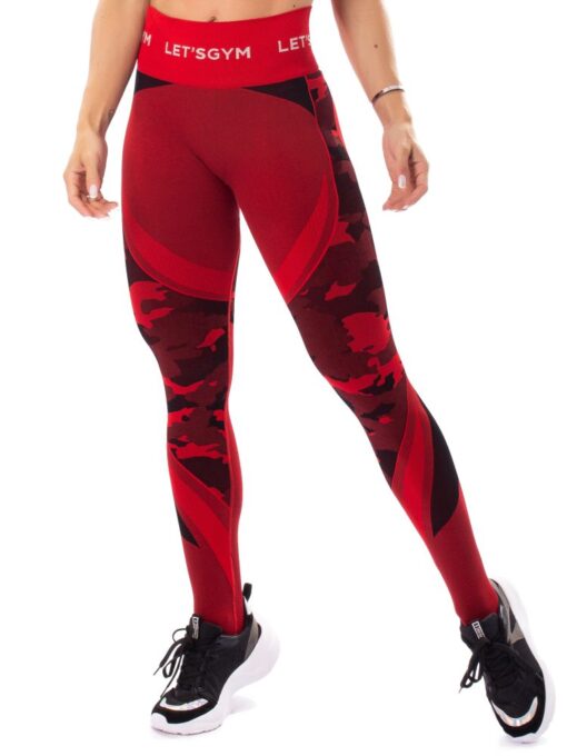 Let's Gym Fitness Seamless Camo Love Leggings - Red