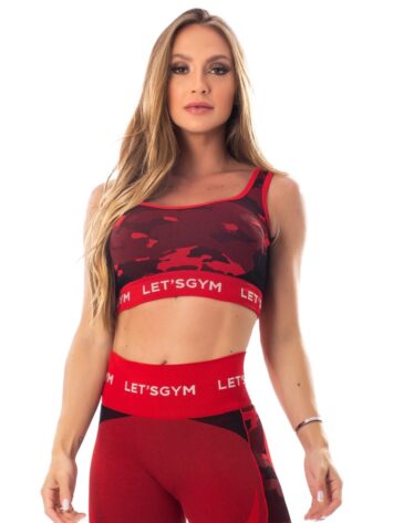 Lets Gym Fitness Seamless Camo Love Sports Bra Top – Red