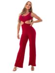 Let's Gym Fitness Knot Ribbed Jumpsuit - Red