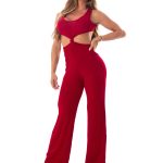 Let's Gym Fitness Knot Ribbed Jumpsuit - Red