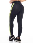 Let's Gym Fitness Basic Greed Line Scrunch Leggings - Black/Neon Yellow