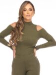 Let's Gym Fitness Canelada Expensive Ribbed Blouse - Military Green