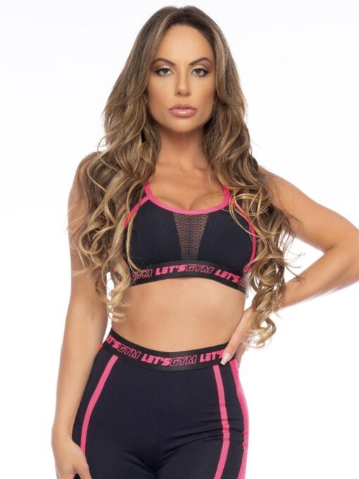 Lets Gym Fitness Neo Power Sports Bra Top - Black/Pink