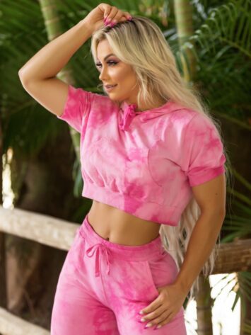 Let’s Gym Fitness Cropped Tie Dye Top – Pink