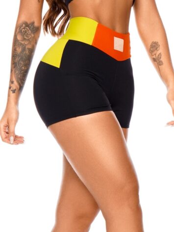 Let’s Gym Fitness Racer Shorts – Black/Lime/Orange