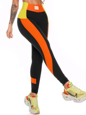 Let’s Gym Fitness Racer Leggings – Black/Lime/Orange