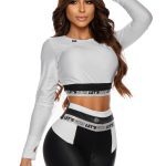 Lets Gym Fitness Cropped Cyber Long Sleeve Top - White