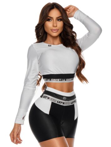Lets Gym Fitness Cropped Cyber Long Sleeve Top – White