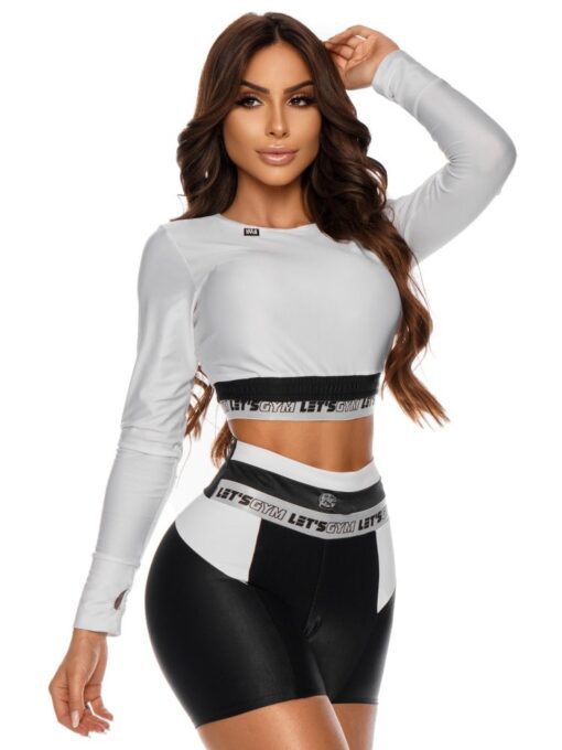 Lets Gym Fitness Cropped Cyber Long Sleeve Top - White