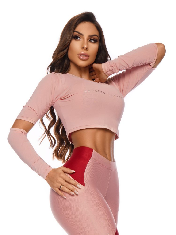 Lets Gym Fitness Cropped Lollypop Long Sleeve Top – pink